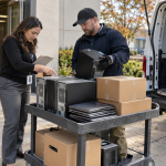Business computer recycling pickup outside an office