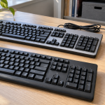 Keyboard recycling preparation with intact keyboards and computer mice on an office table